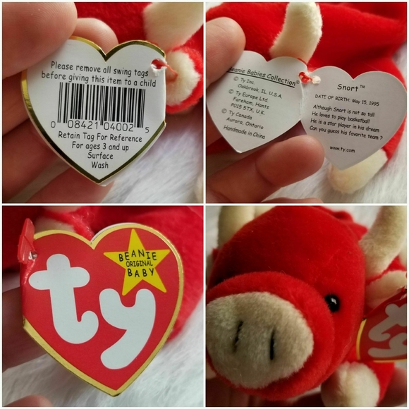 Vintage 1995 Snort the Bull Ty Beanie Baby vintage red 90s babies - Picture 8 of 8